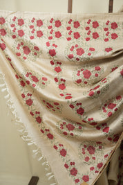 Cream Machine Embroidered Tussar Silk Saree - SRCMETSS1567