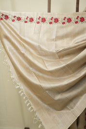 Cream Machine Embroidered Tussar Silk Saree - SRCMETSS1567
