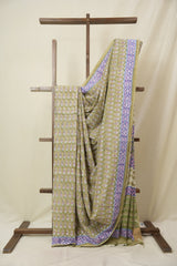 Olive Green HBP Cotton Saree - SROGCS3353