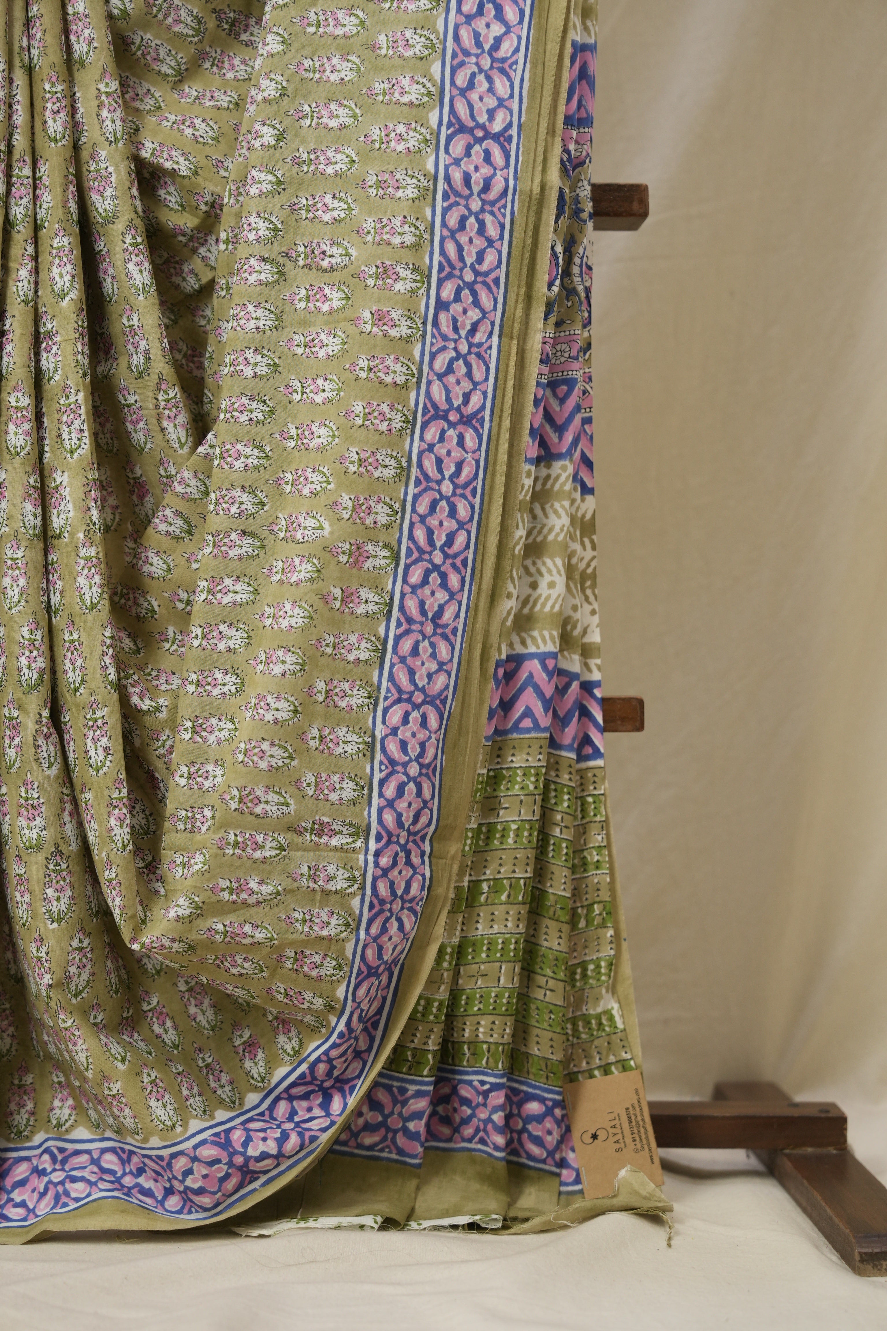 Olive Green HBP Cotton Saree - SROGCS3353
