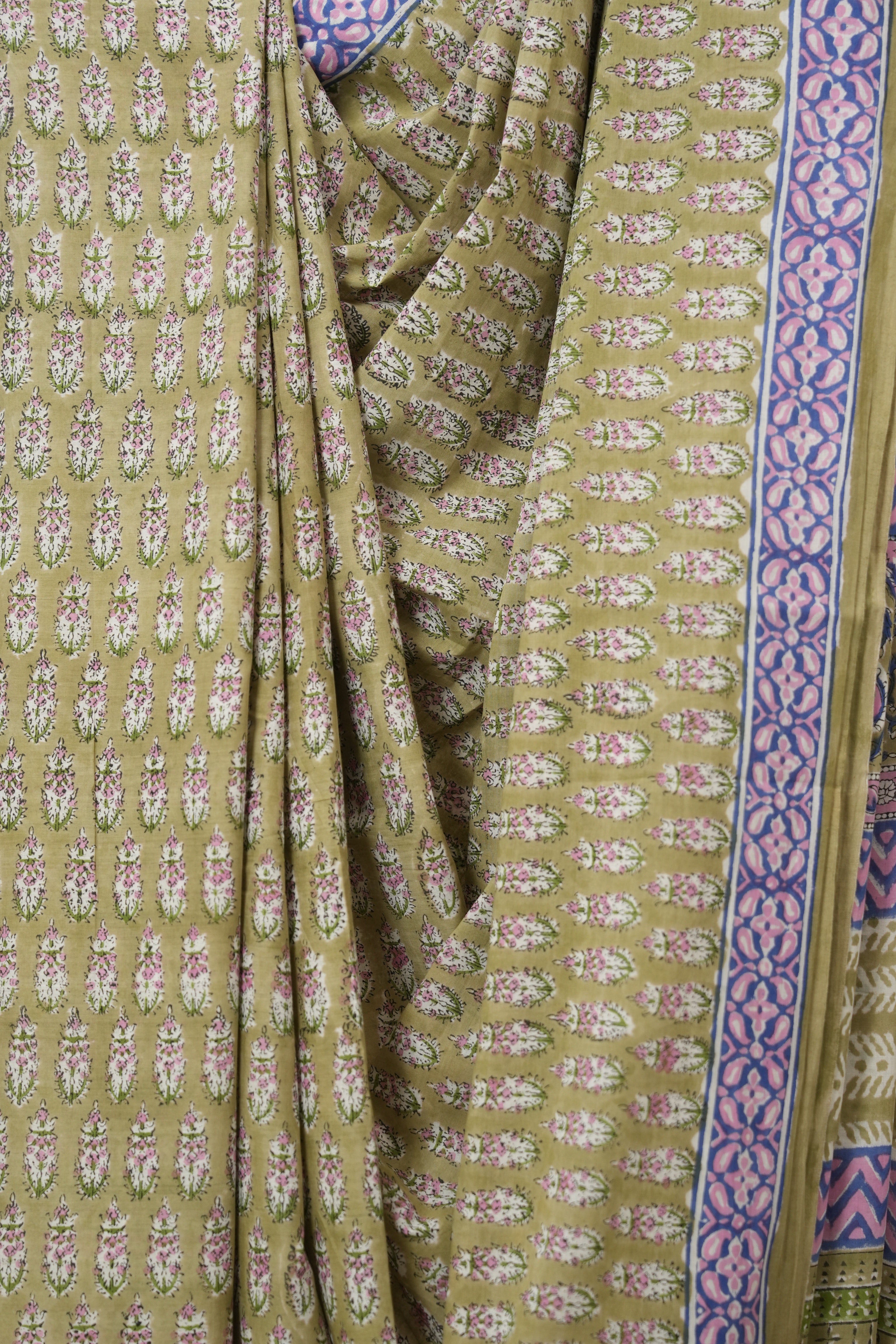 Olive Green HBP Cotton Saree - SROGCS3353