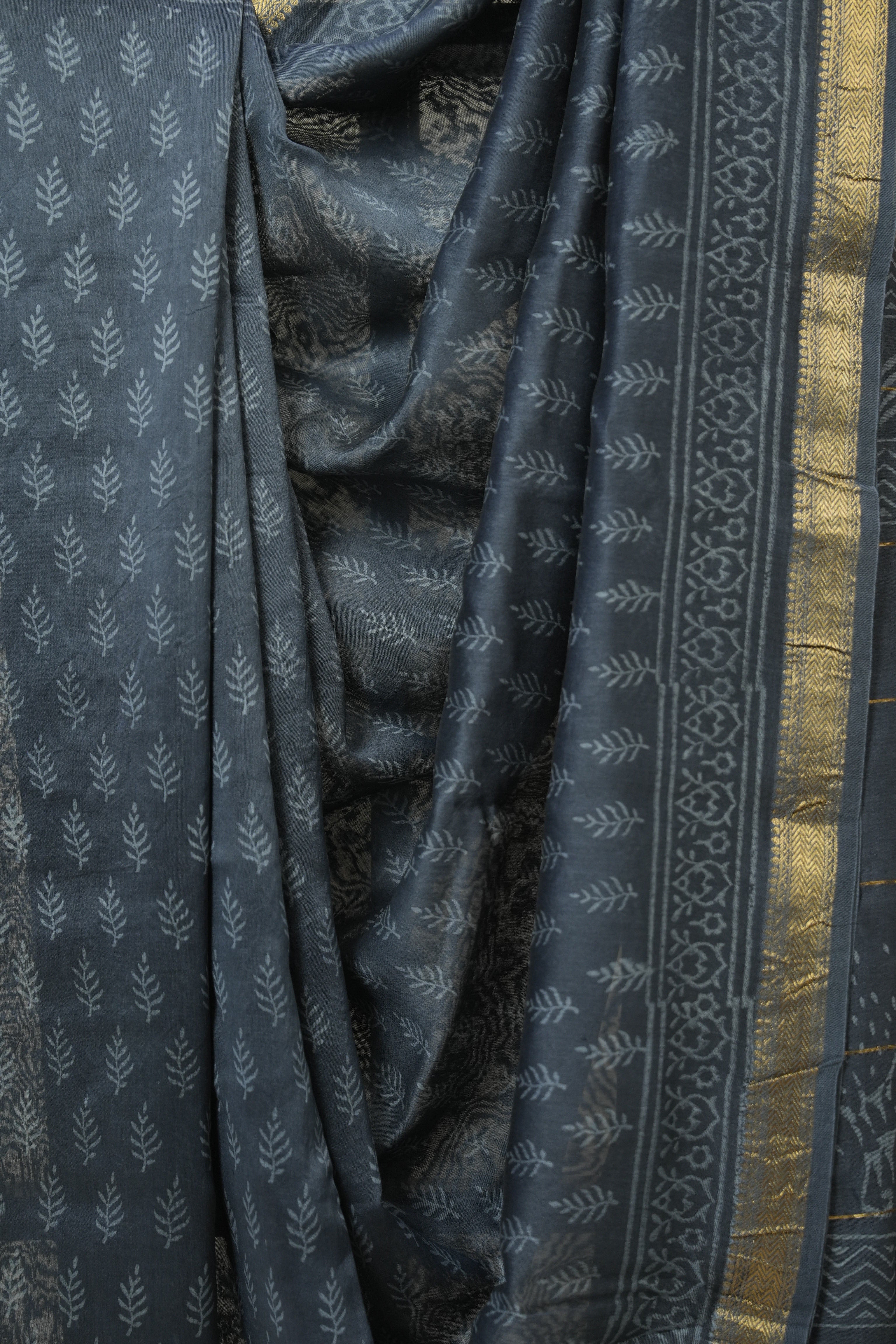 Blue HBP Cotton Silk Saree With Maheshwari Border - SRBCSS1637