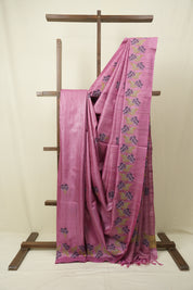 Onion Pink Machine Embroidered Tussar Silk Saree - SROPMETSS1564