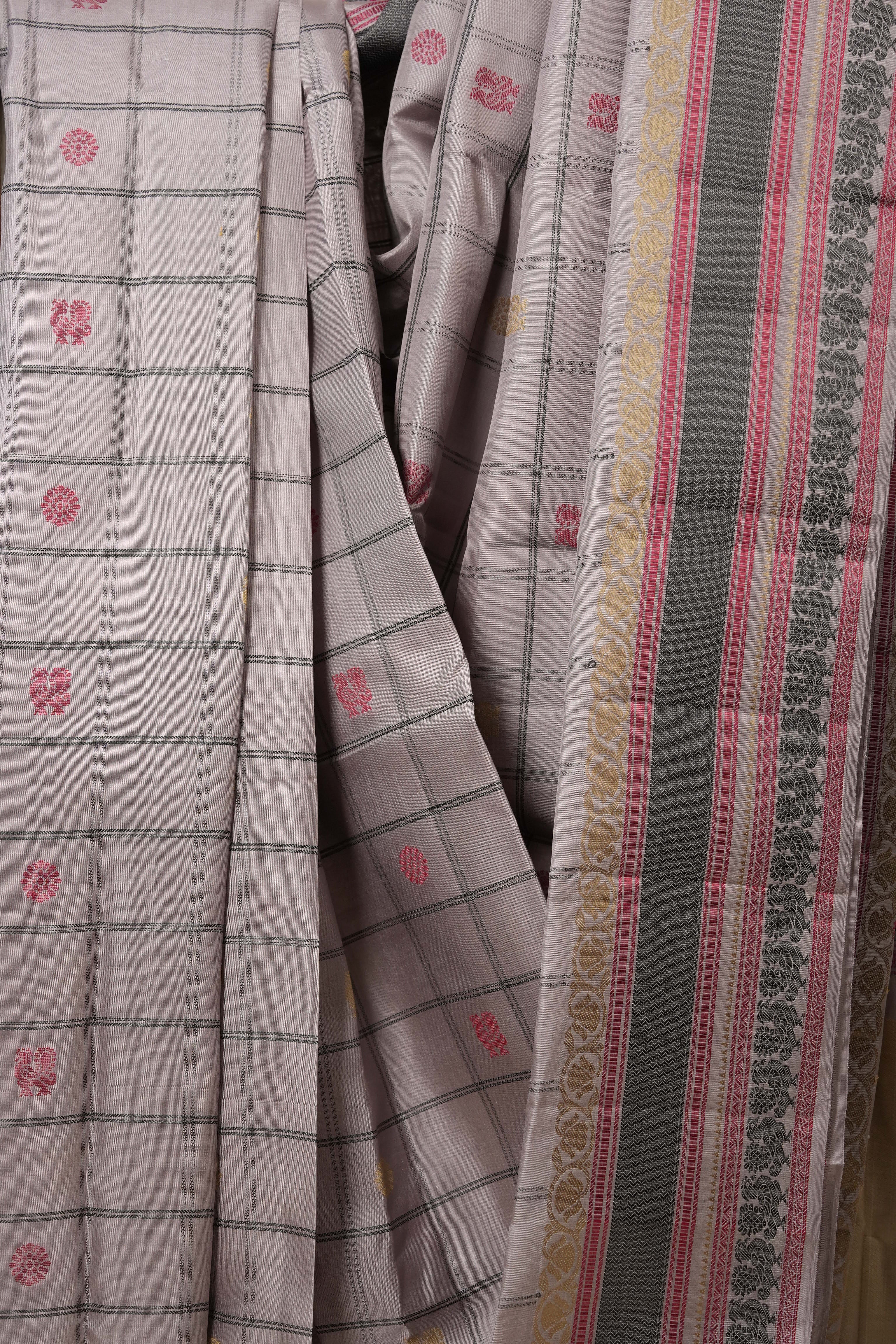 Grey Kanjeevaram Silk Saree-SRGKSS657