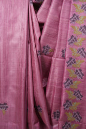 Onion Pink Machine Embroidered Tussar Silk Saree - SROPMETSS1564