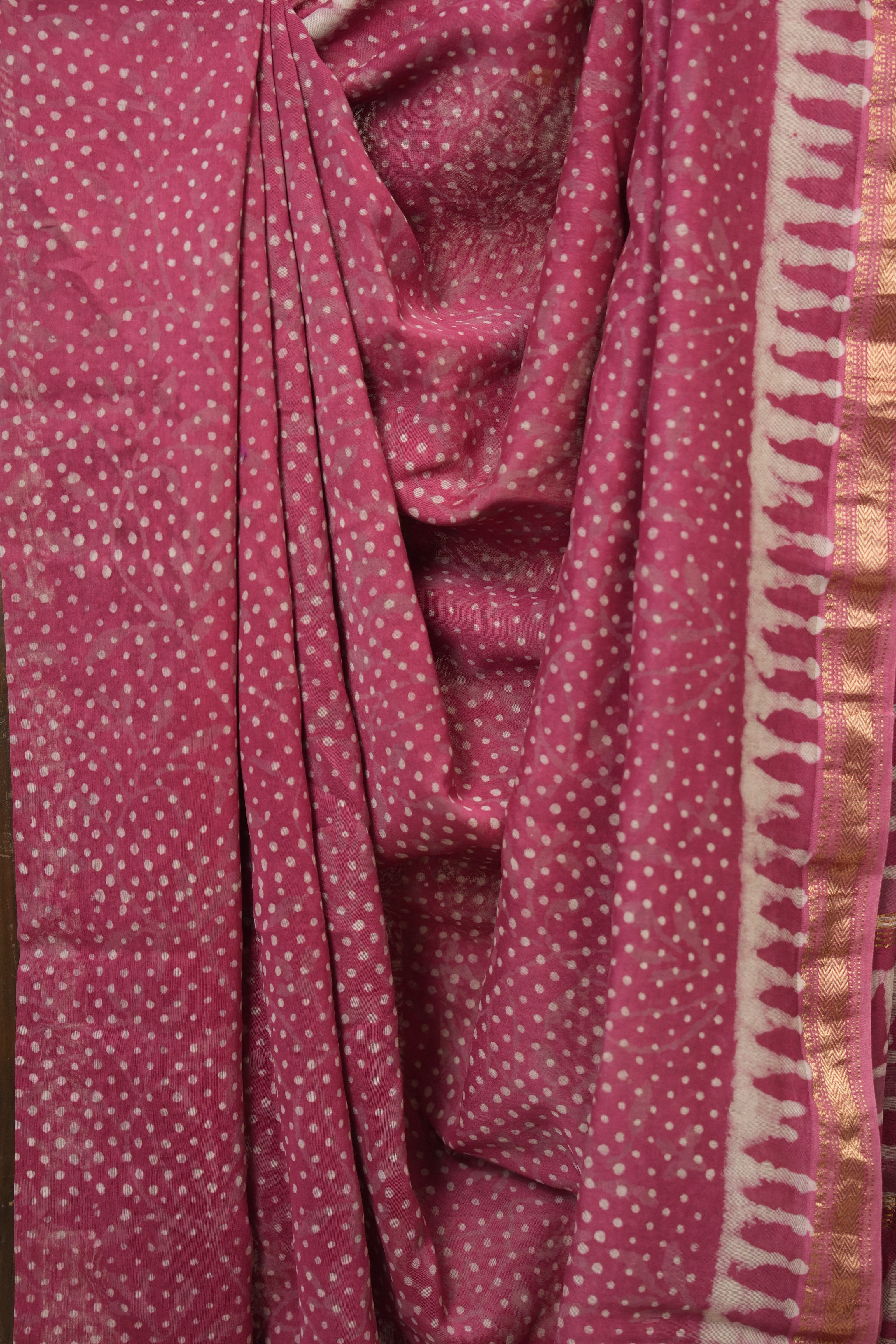 Pink HBP Cotton Silk Saree With Maheshwari Border - SRPCSS1636