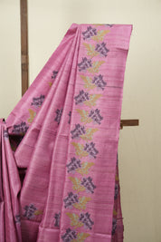 Onion Pink Machine Embroidered Tussar Silk Saree - SROPMETSS1564