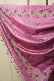 Onion Pink Machine Embroidered Tussar Silk Saree - SROPMETSS1564