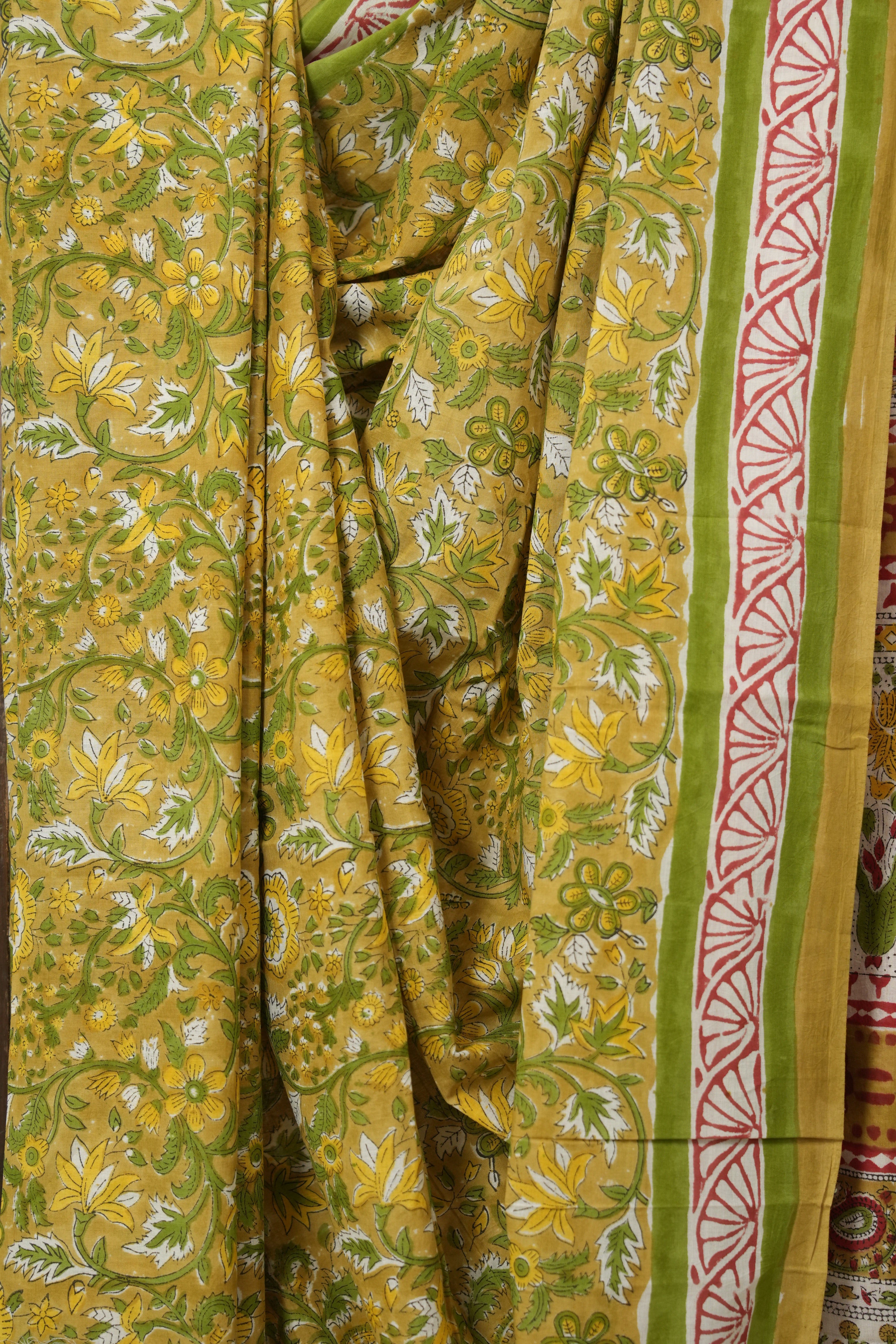 Mustard HBP Cotton Saree - SRMCS3355
