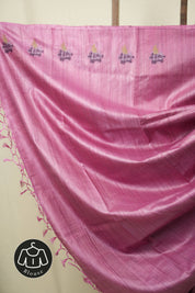 Onion Pink Machine Embroidered Tussar Silk Saree - SROPMETSS1564
