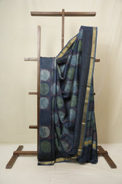 Blue  HBP Cotton Silk Saree With Maheshwari Border Print - SRBCSS1672