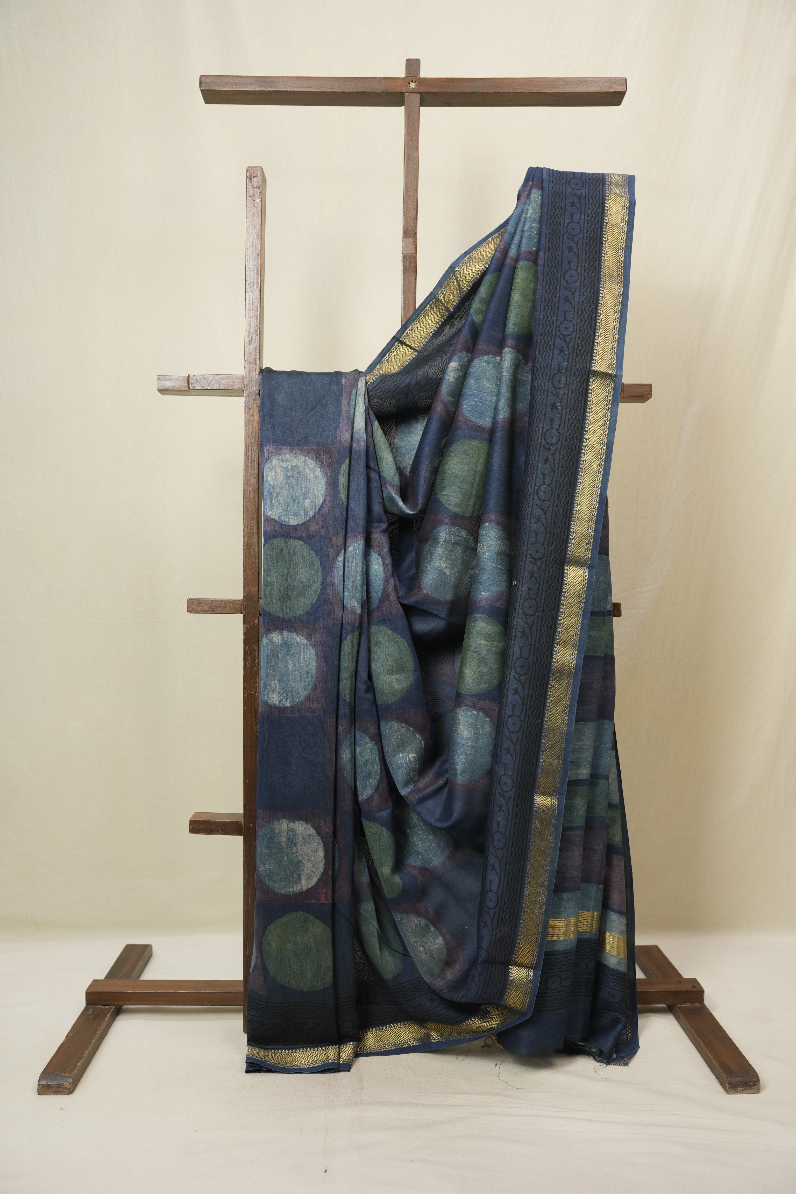 Blue  HBP Cotton Silk Saree With Maheshwari Border Print - SRBCSS1672