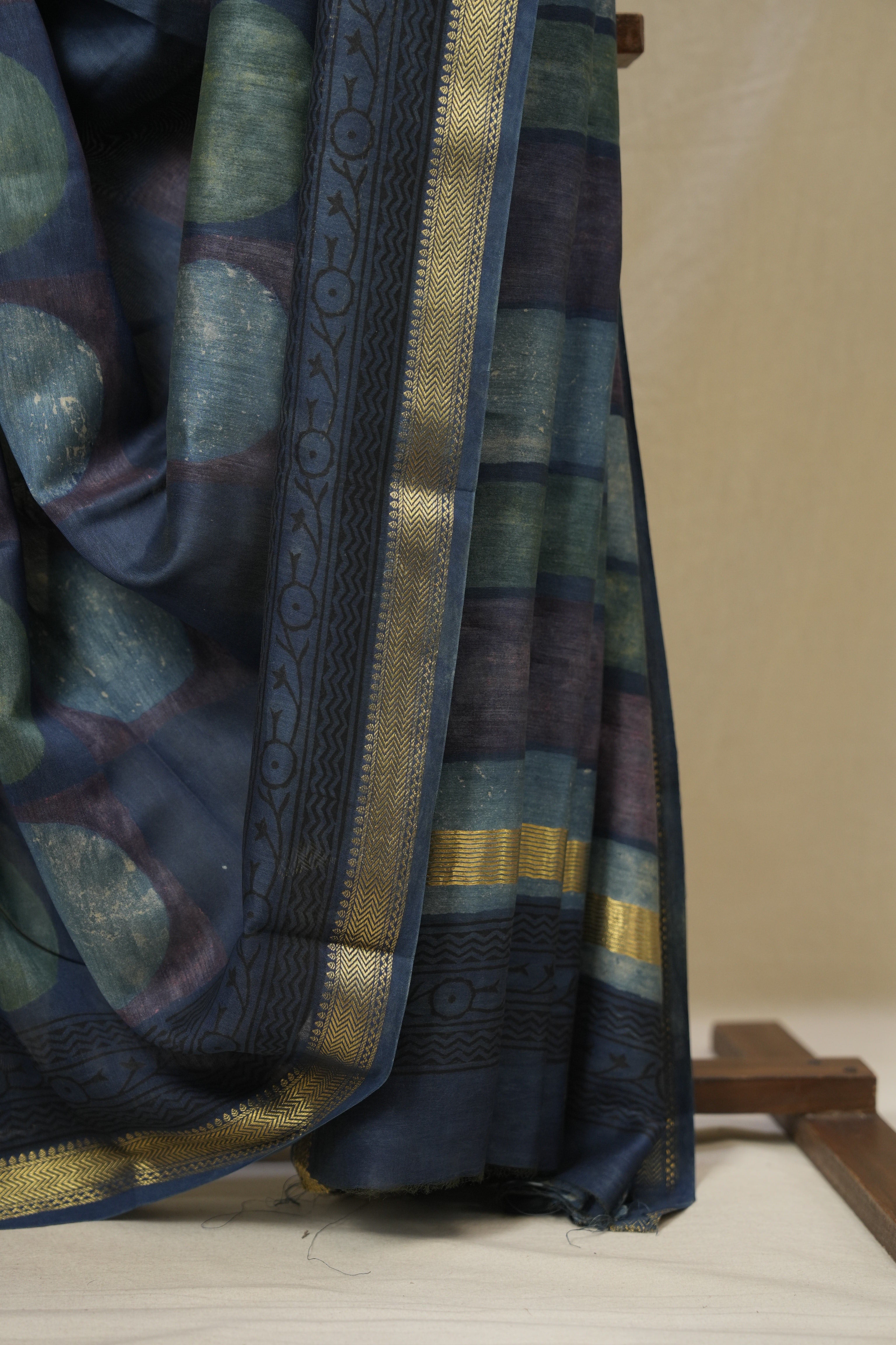 Blue  HBP Cotton Silk Saree With Maheshwari Border Print - SRBCSS1672