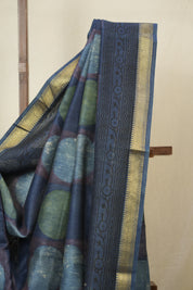 Blue  HBP Cotton Silk Saree With Maheshwari Border Print - SRBCSS1672