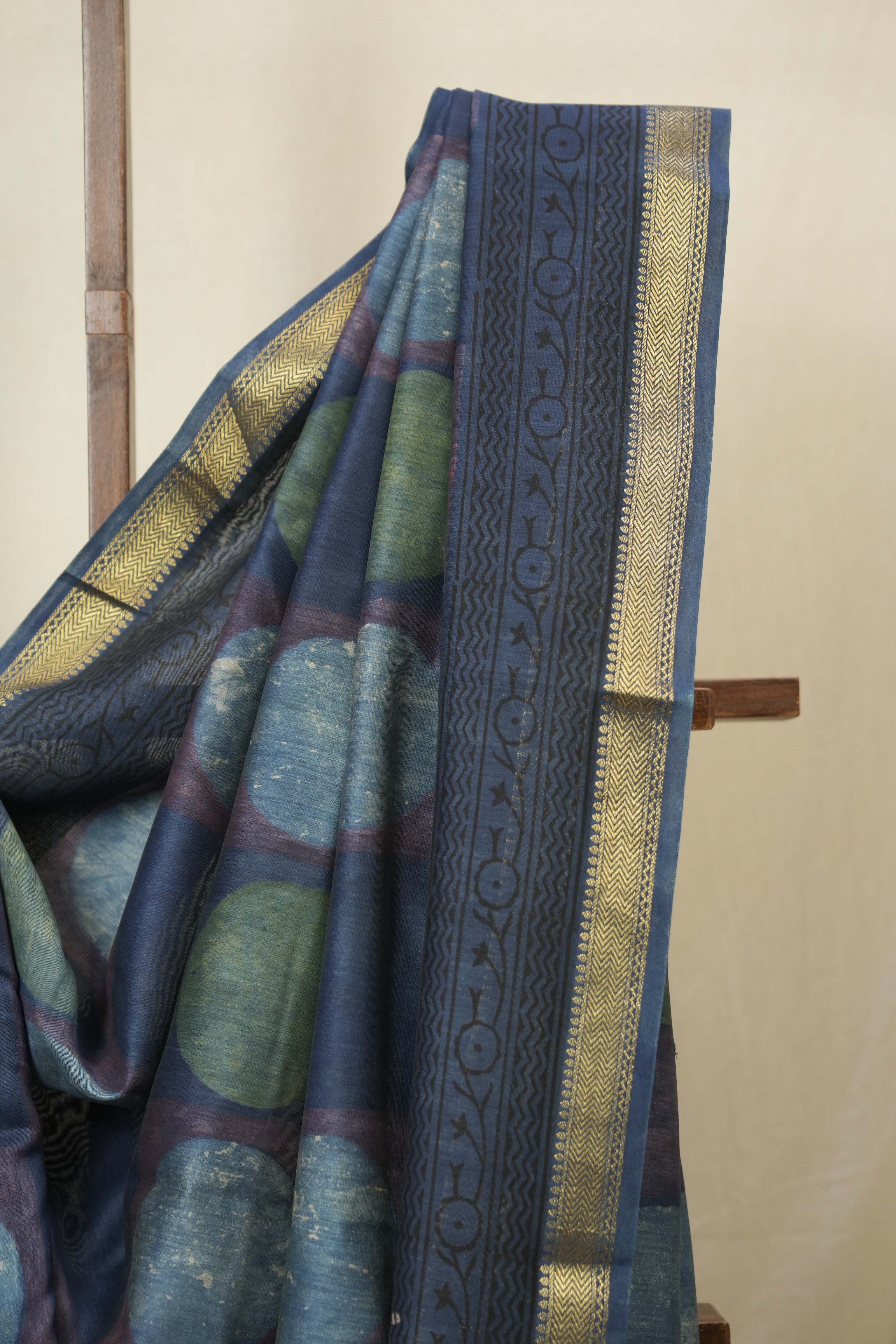 Blue  HBP Cotton Silk Saree With Maheshwari Border Print - SRBCSS1672
