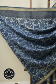 Blue  HBP Cotton Silk Saree With Maheshwari Border Print - SRBCSS1672