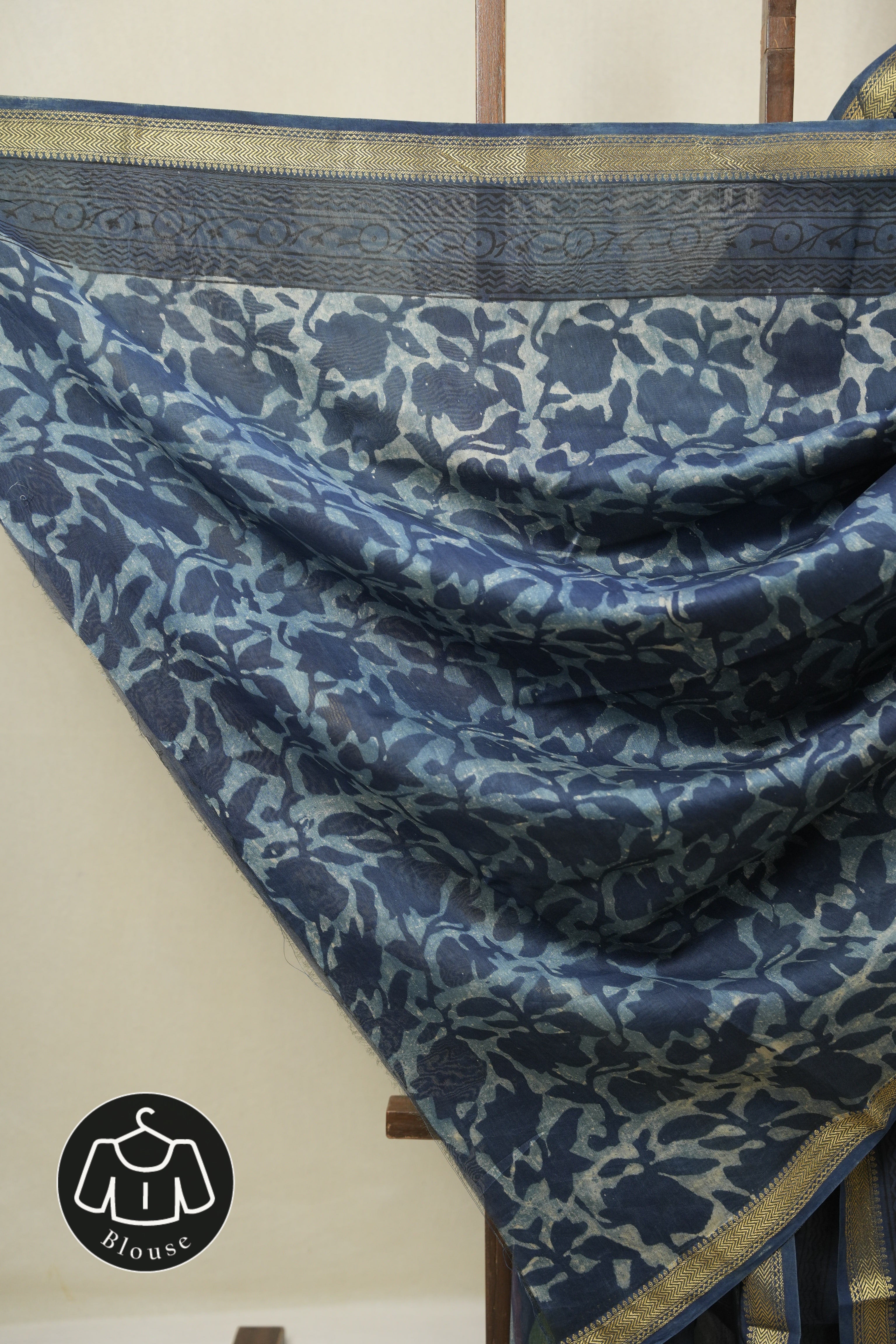 Blue  HBP Cotton Silk Saree With Maheshwari Border Print - SRBCSS1672