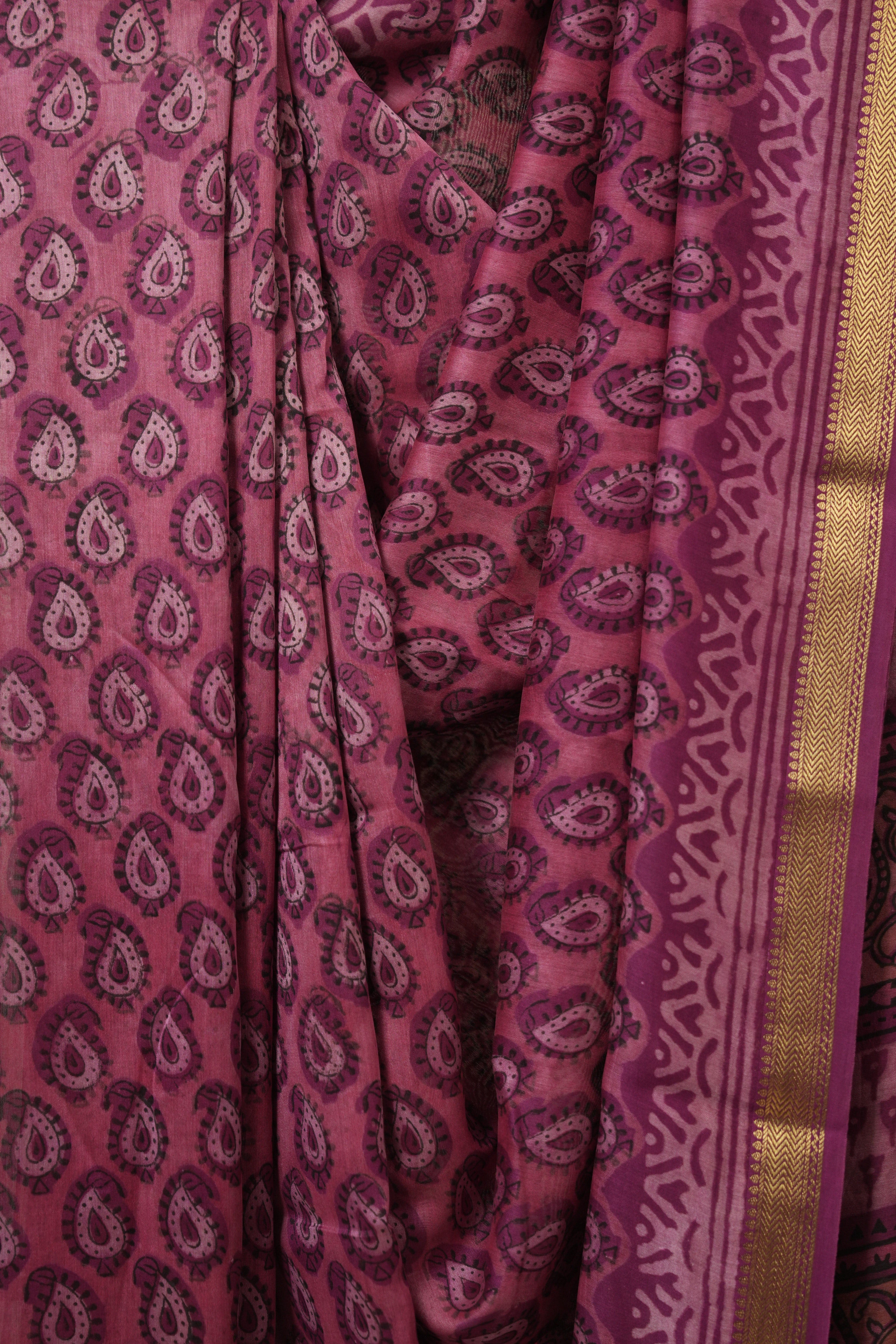 Pink HBP Cotton Silk Saree With Maheshwari Border - SRRCSS1675
