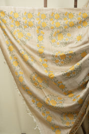 Cream Machine Embroidered Tussar Silk Saree - SRCMETSS1573
