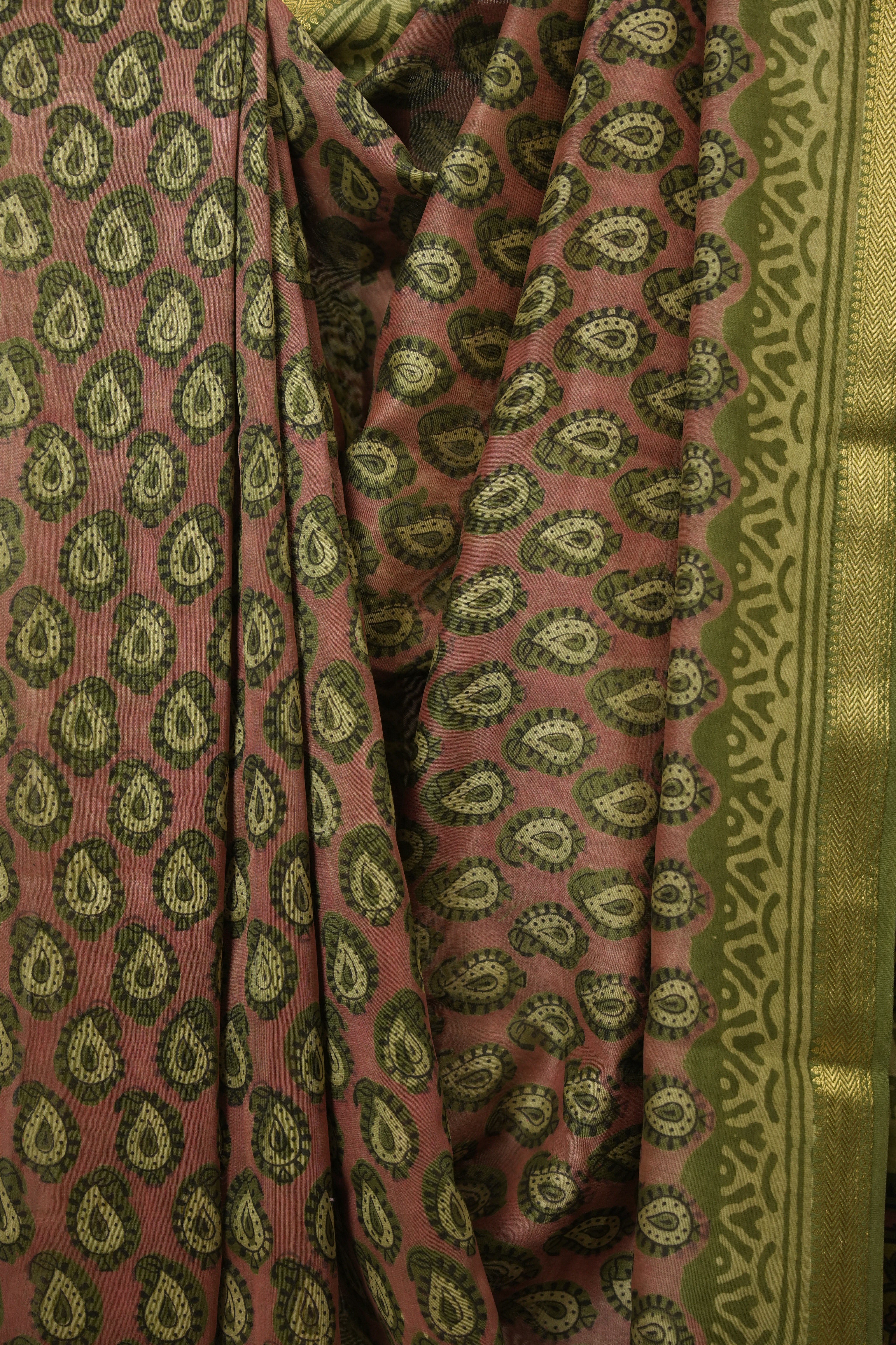Peach  HBP Cotton Silk Saree With Maheshwari Border - SRPCSS1677