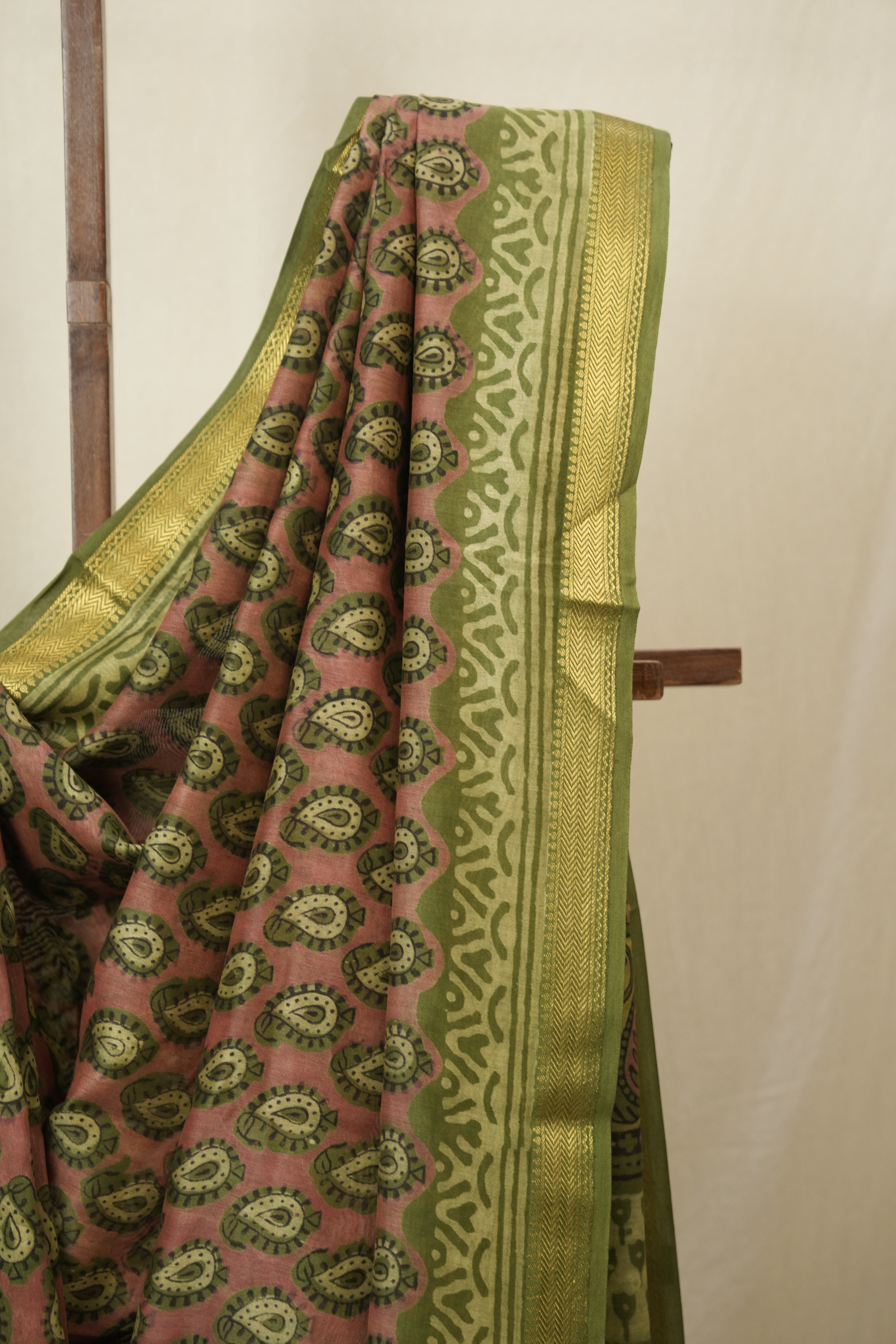 Peach  HBP Cotton Silk Saree With Maheshwari Border - SRPCSS1677