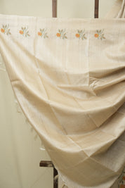 Cream Machine Embroidered Tussar Silk Saree - SRCMETSS1576