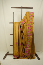 Mustard Machine Embroidered Tussar Silk Saree - SRMMETSS1568