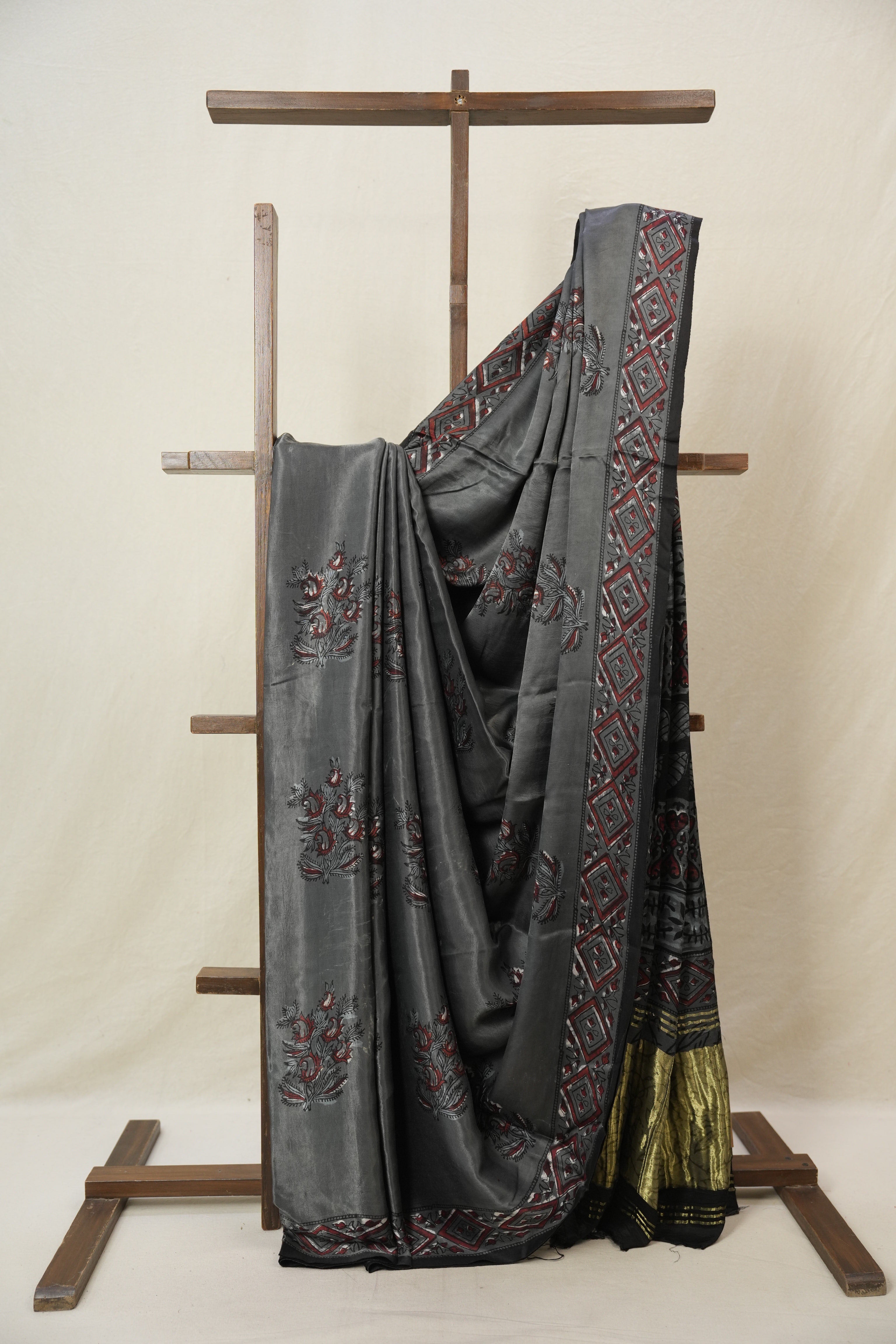 Metallic Grey HBP Modal Silk Saree - SRMGMSS102-PI
