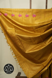 Mustard Machine Embroidered Tussar Silk Saree - SRMMETSS1568