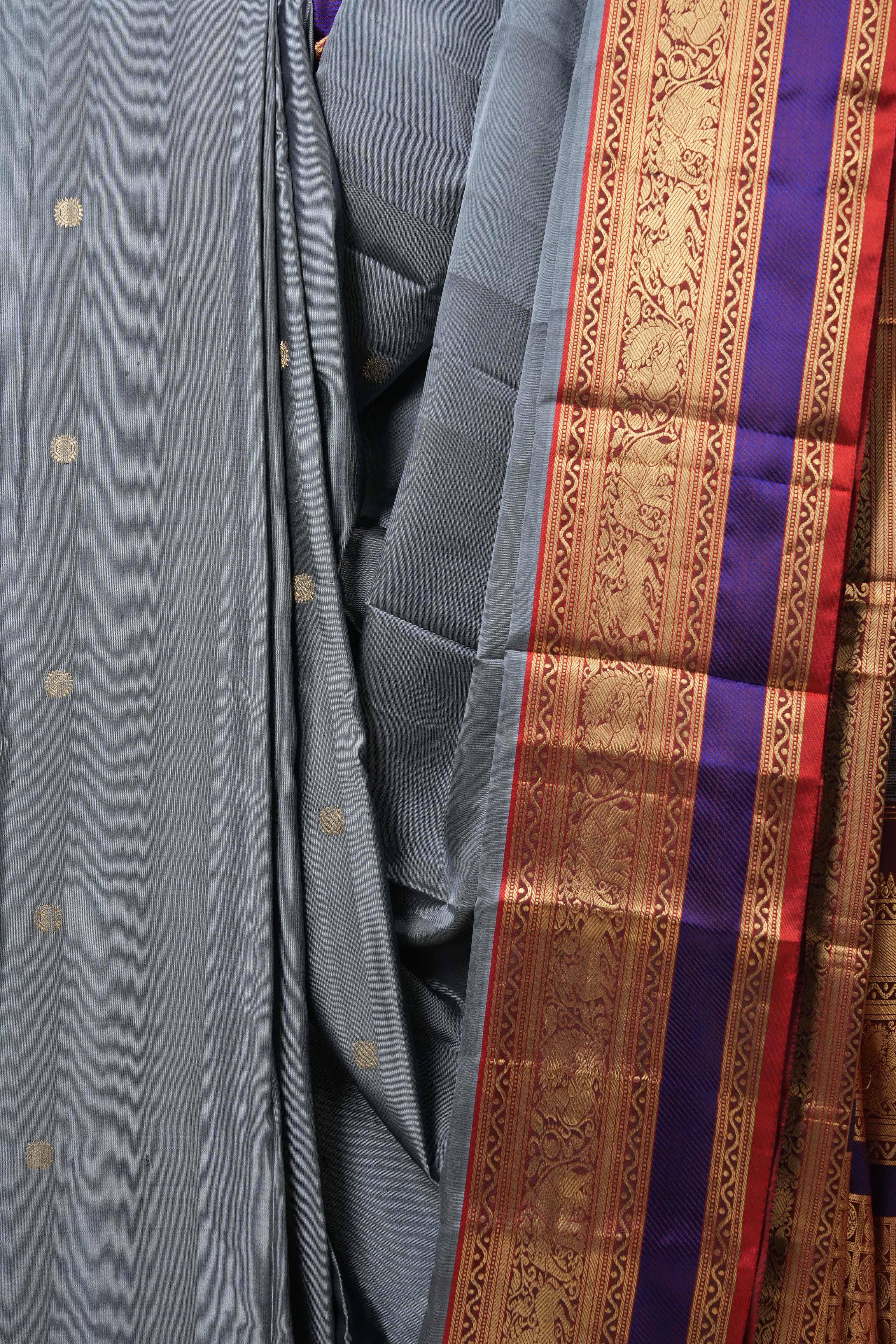 Dark Grey Kanjeevaram Silk Saree-SRDGKSS300