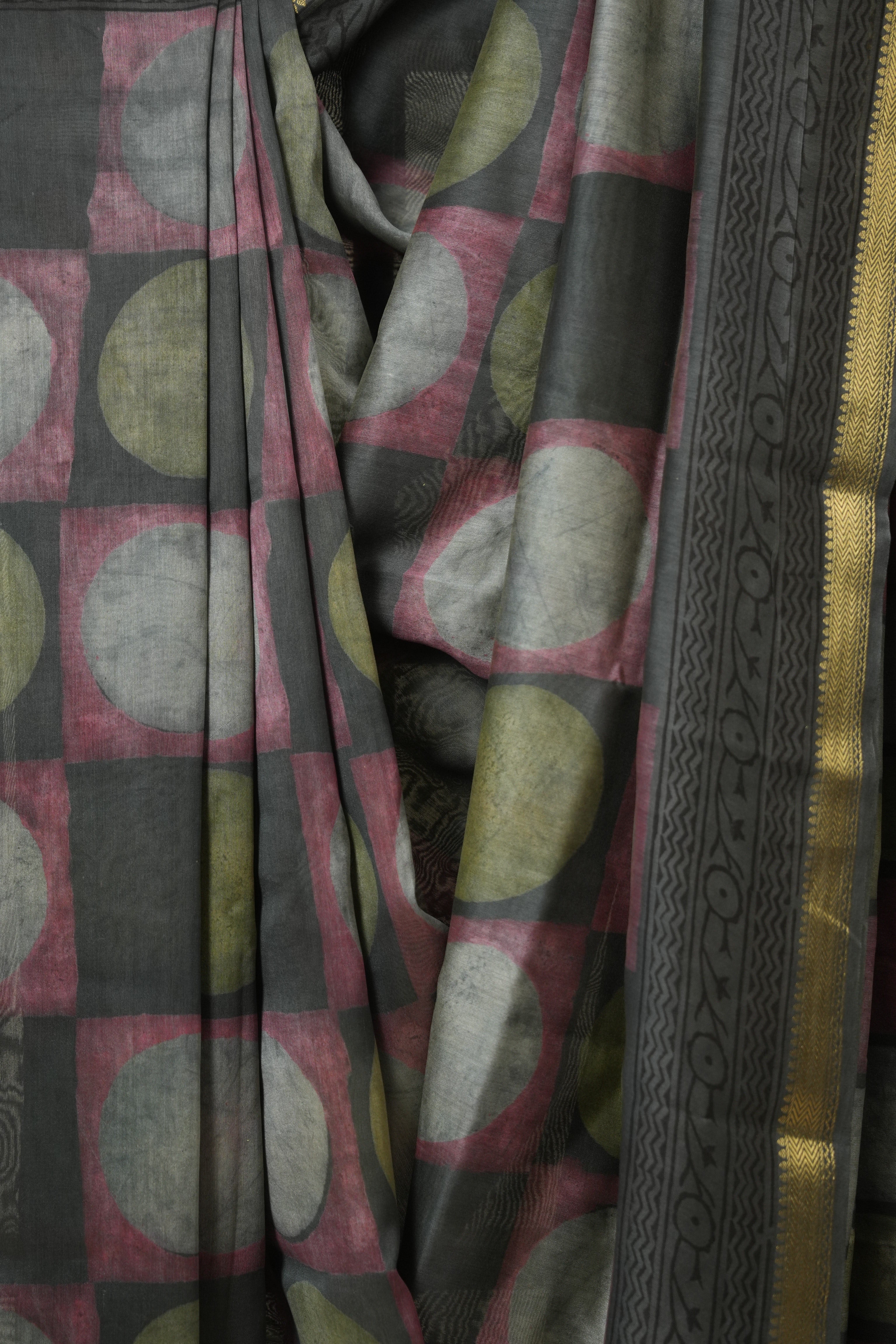 Grey HBP Cotton Silk Saree with Maheswari Border - SRGCSS1648