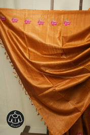 Orange Machine Embroidered Tussar Silk Saree - SROMETSS1570