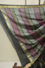 Grey HBP Cotton Silk Saree with Maheswari Border - SRGCSS1648