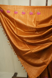 Orange Machine Embroidered Tussar Silk Saree - SROMETSS1570