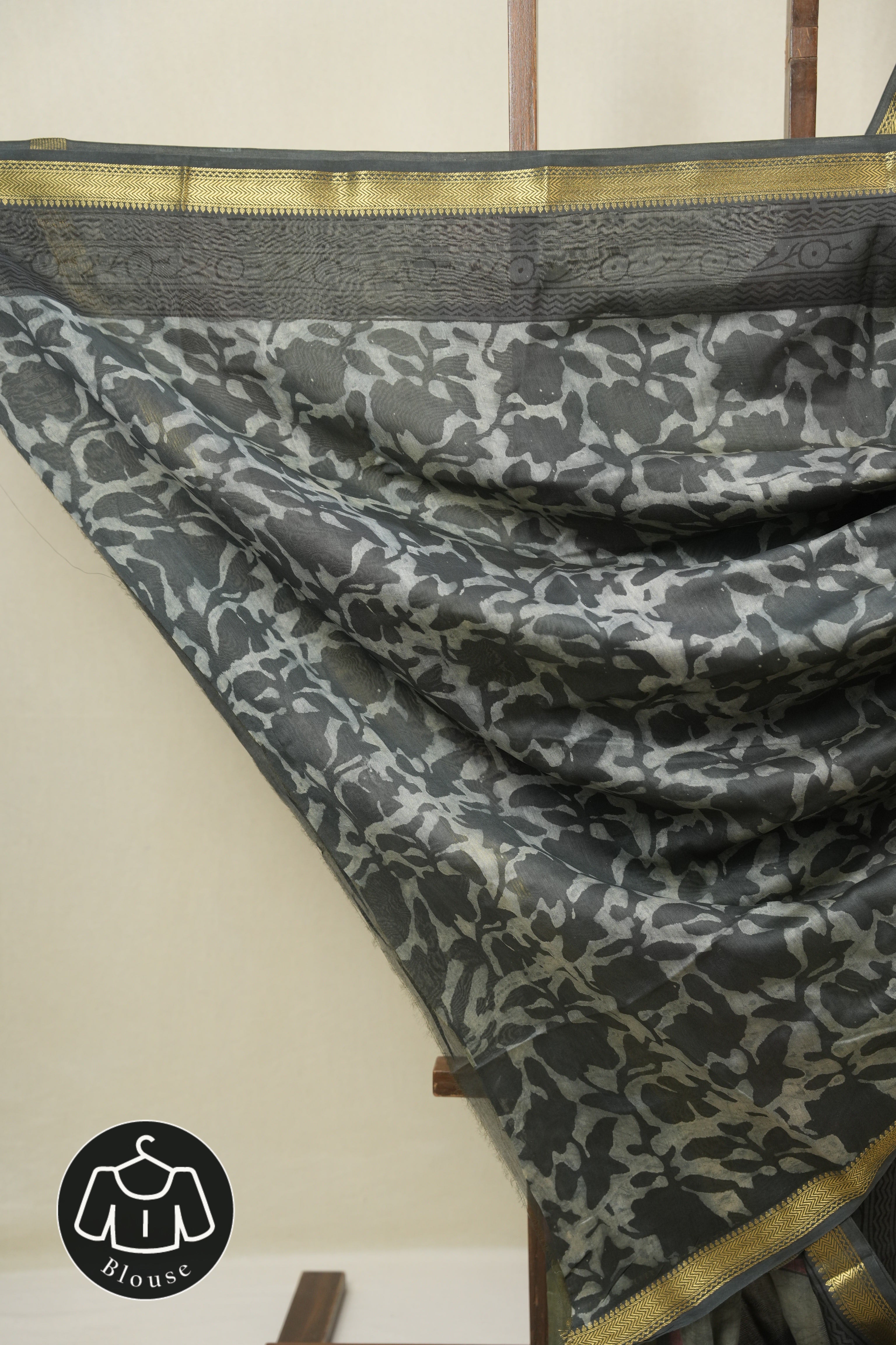 Grey HBP Cotton Silk Saree with Maheswari Border - SRGCSS1648