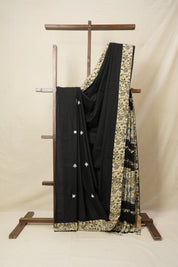 Black Cotton Patchwork Saree-SRBCPS236