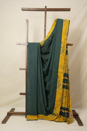 Dark Green Cotton Patchwork Saree-SRDGCPS220