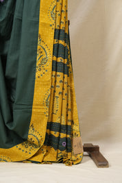 Dark Green Cotton Patchwork Saree-SRDGCPS220