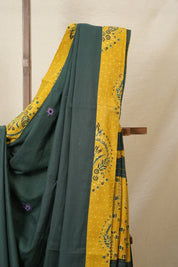 Dark Green Cotton Patchwork Saree-SRDGCPS220