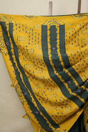 Dark Green Cotton Patchwork Saree-SRDGCPS220