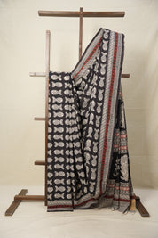 White-Black HBP Cotton Saree - SRWBCS2805