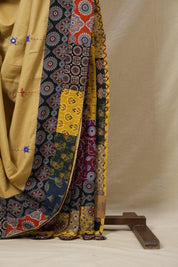 Beige Cotton Patchwork Saree - SRBCPS247