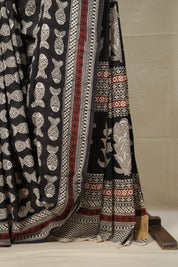 White-Black HBP Cotton Saree - SRWBCS2805