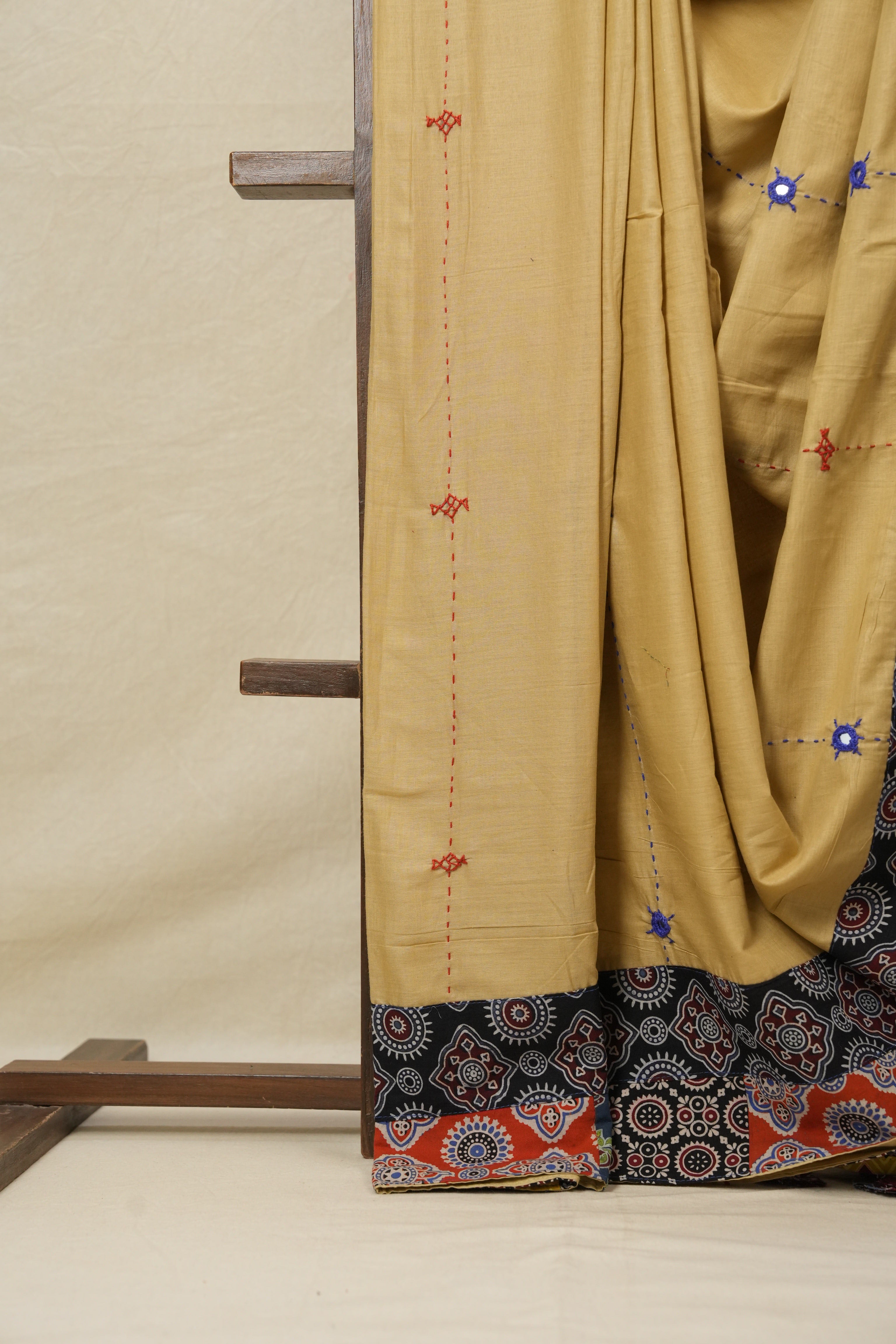 Beige Cotton Patchwork Saree - SRBCPS247