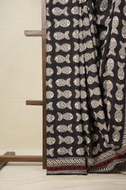 White-Black HBP Cotton Saree - SRWBCS2805