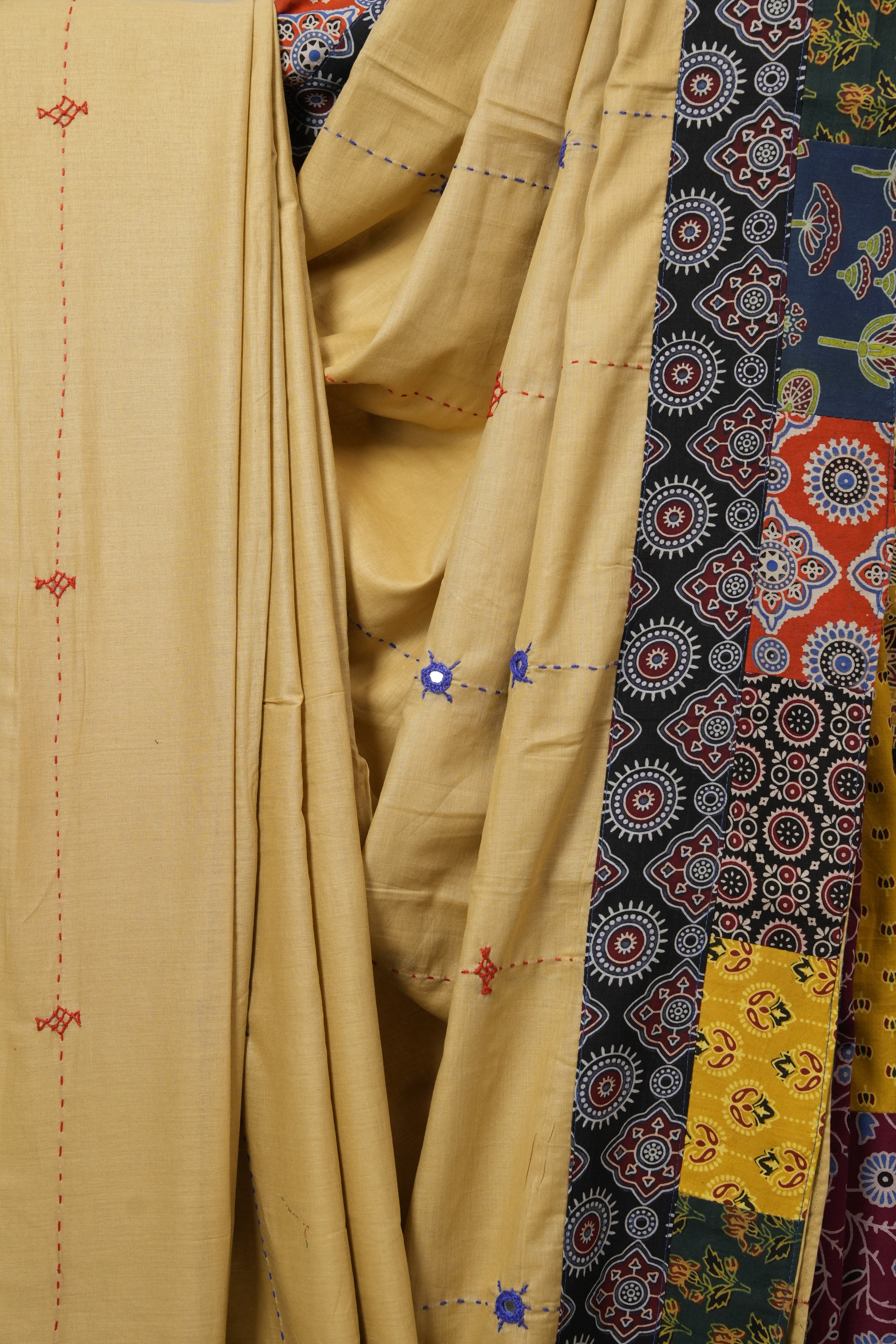 Beige Cotton Patchwork Saree - SRBCPS247