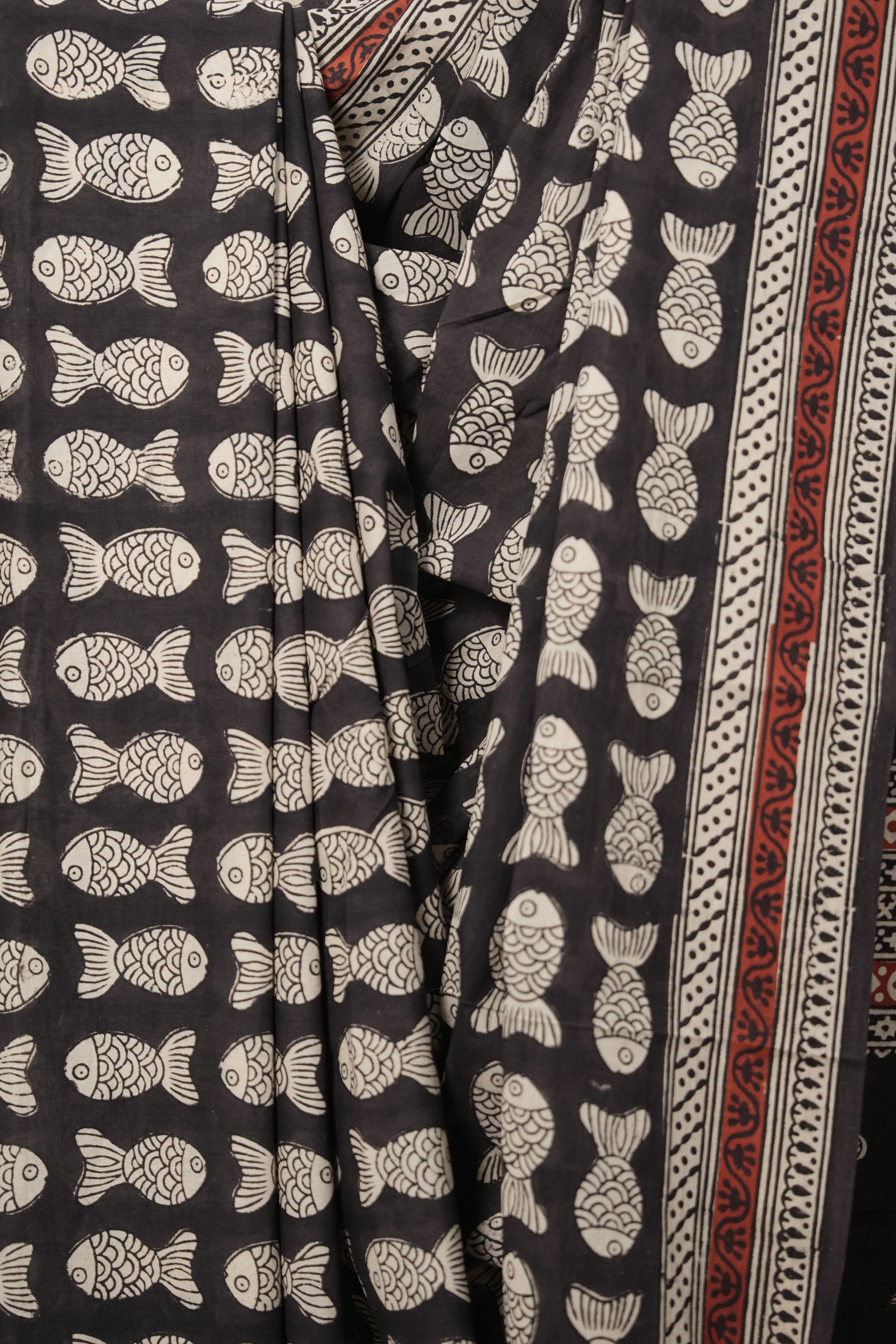 White-Black HBP Cotton Saree - SRWBCS2805