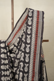 White-Black HBP Cotton Saree - SRWBCS2805