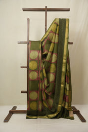 Olive Green Cotton Silk Saree with Maheshwari Border - SROGCSS1662