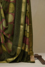 Olive Green Cotton Silk Saree with Maheshwari Border - SROGCSS1662